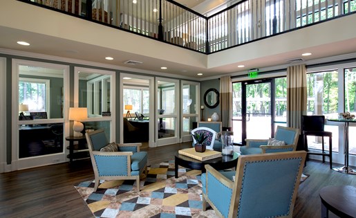Beautiful resident clubhouse with seating areas at Grand Highlands at Mountain Brook Apartment Homes Vestavia, Birmingham, AL 35223